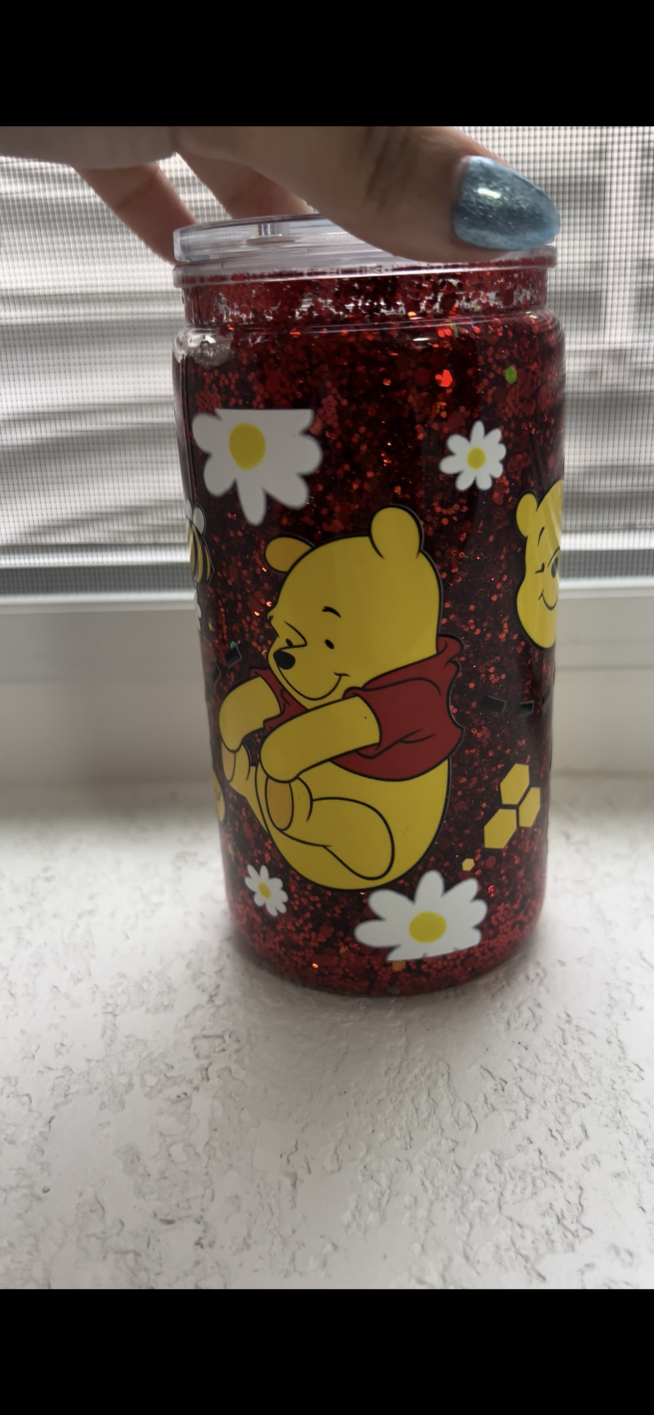 PRE-MADE 16oz Winnie the Pooh glitter snow globe tumbler